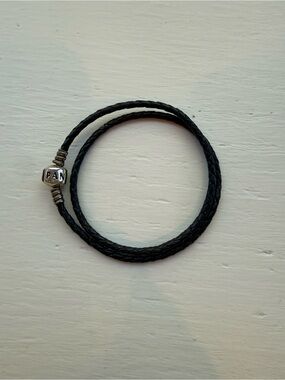 Pandora Moments Navy Braided Leather Double Wrap Bracelet
